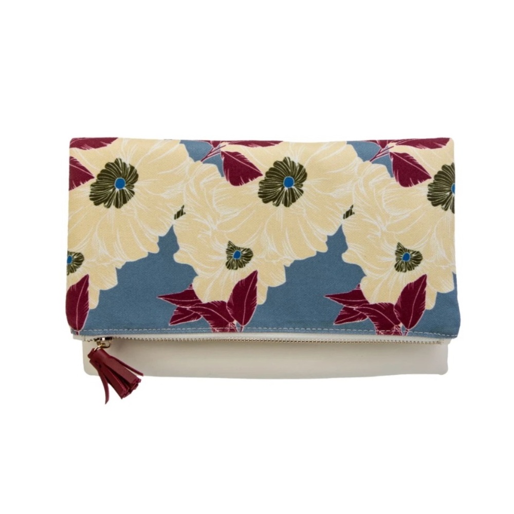 RACHEL PALLY for Anthropologie Floral Reversible Clutch Tassel Zipper Pull
